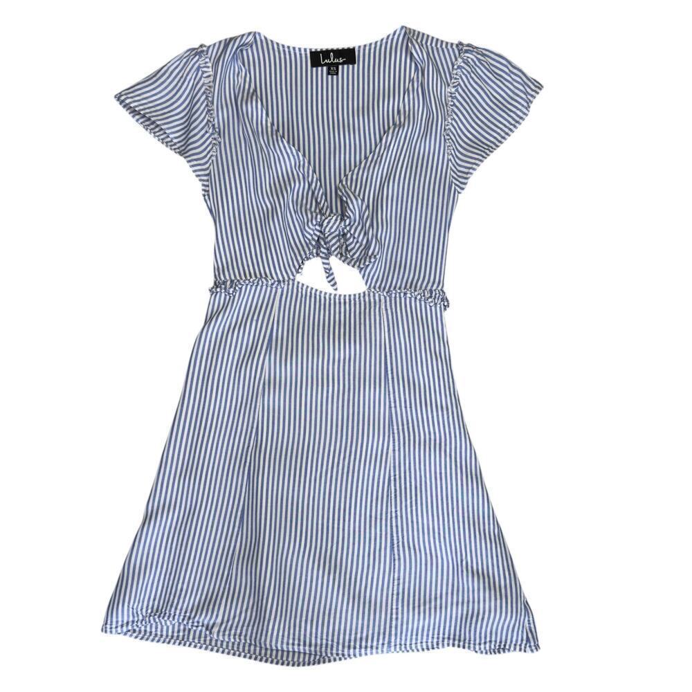 Lulu’s Seaport Blue and White Striped Tie-Front Dress XS - Picture 10 of 11
